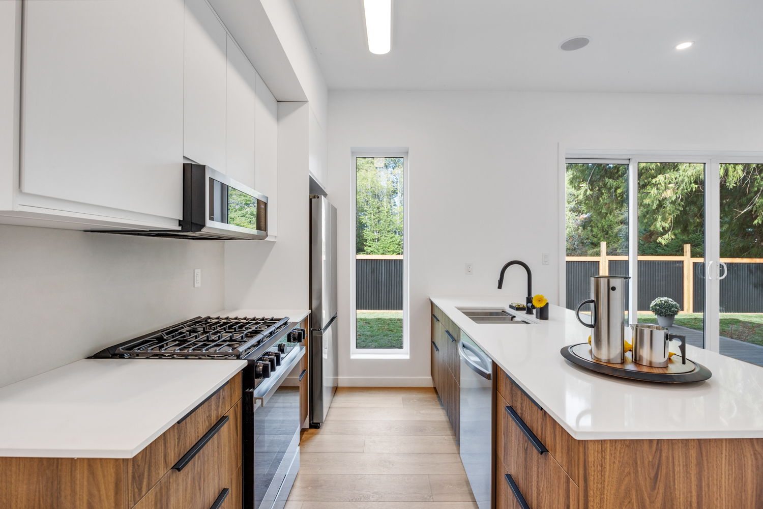 Finished modular home kitchen interior, Vancouver Island